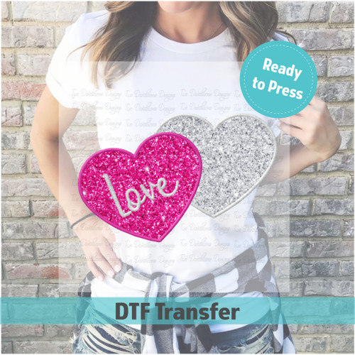 Double Heart Faux Applique - DTF TRANSFER