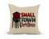 Small Town Christmas Water Tower Fuax Burlap Pillow