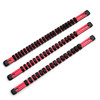 Capri Tools Aluminum Socket Rail Set, 1/4", 3/8" and 1/2" Drive, 17" Long, Red, 3-Piece Rail with 58 Socket Clips