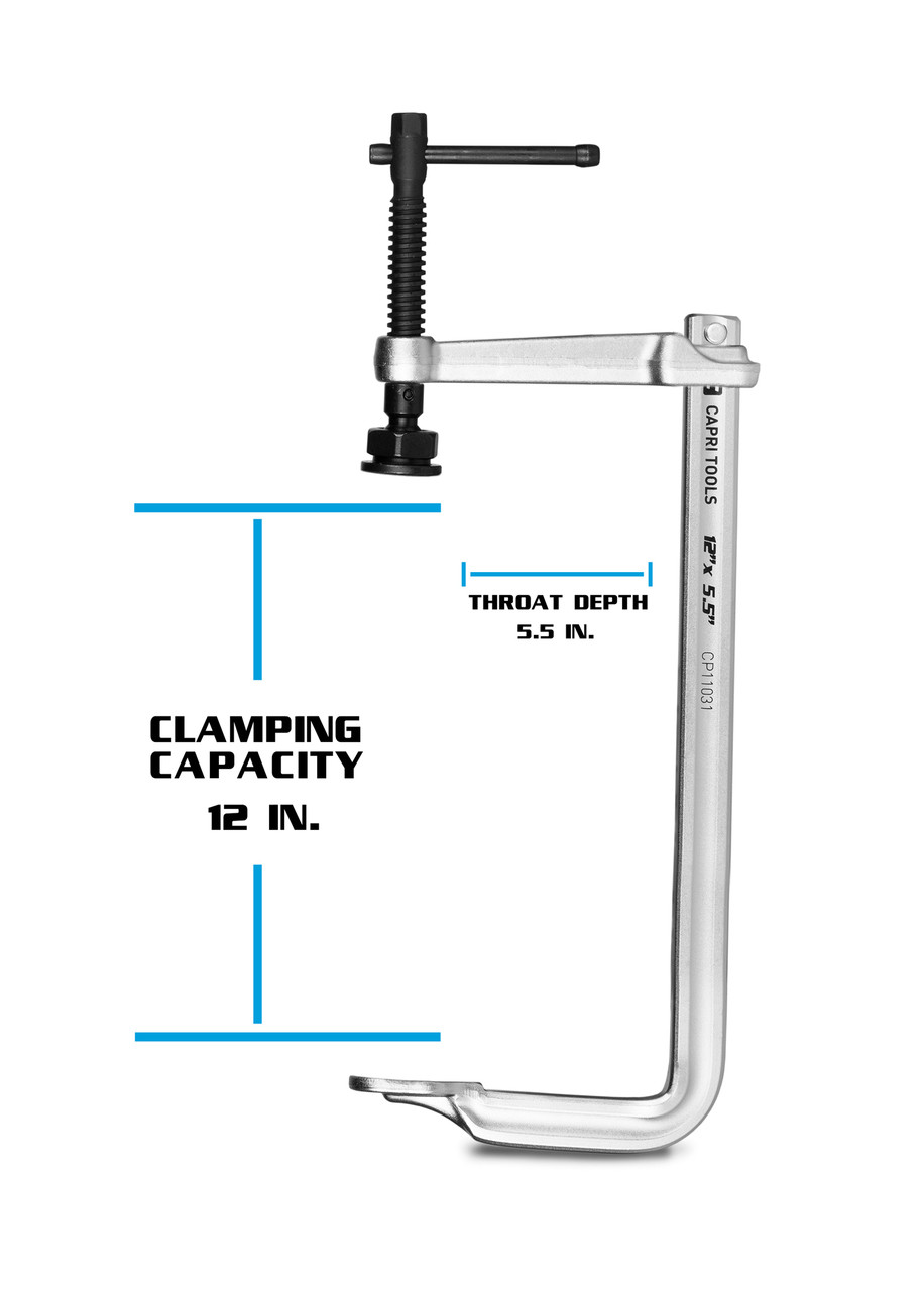 Capri Tools 12-Inch Heavy Duty All Steel Bar Clamp, 5-1/2-Inch Throat Depth, 2,645 lb Clamping Force