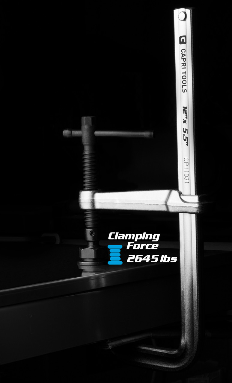 Capri Tools 12-Inch Heavy Duty All Steel Bar Clamp, 5-1/2-Inch Throat Depth, 2,645 lb Clamping Force
