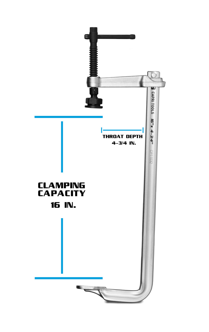 Capri Tools 16-Inch Heavy Duty All Steel Bar Clamp, 4-3/4-Inch Throat Depth, 2,645 lb Clamping Force