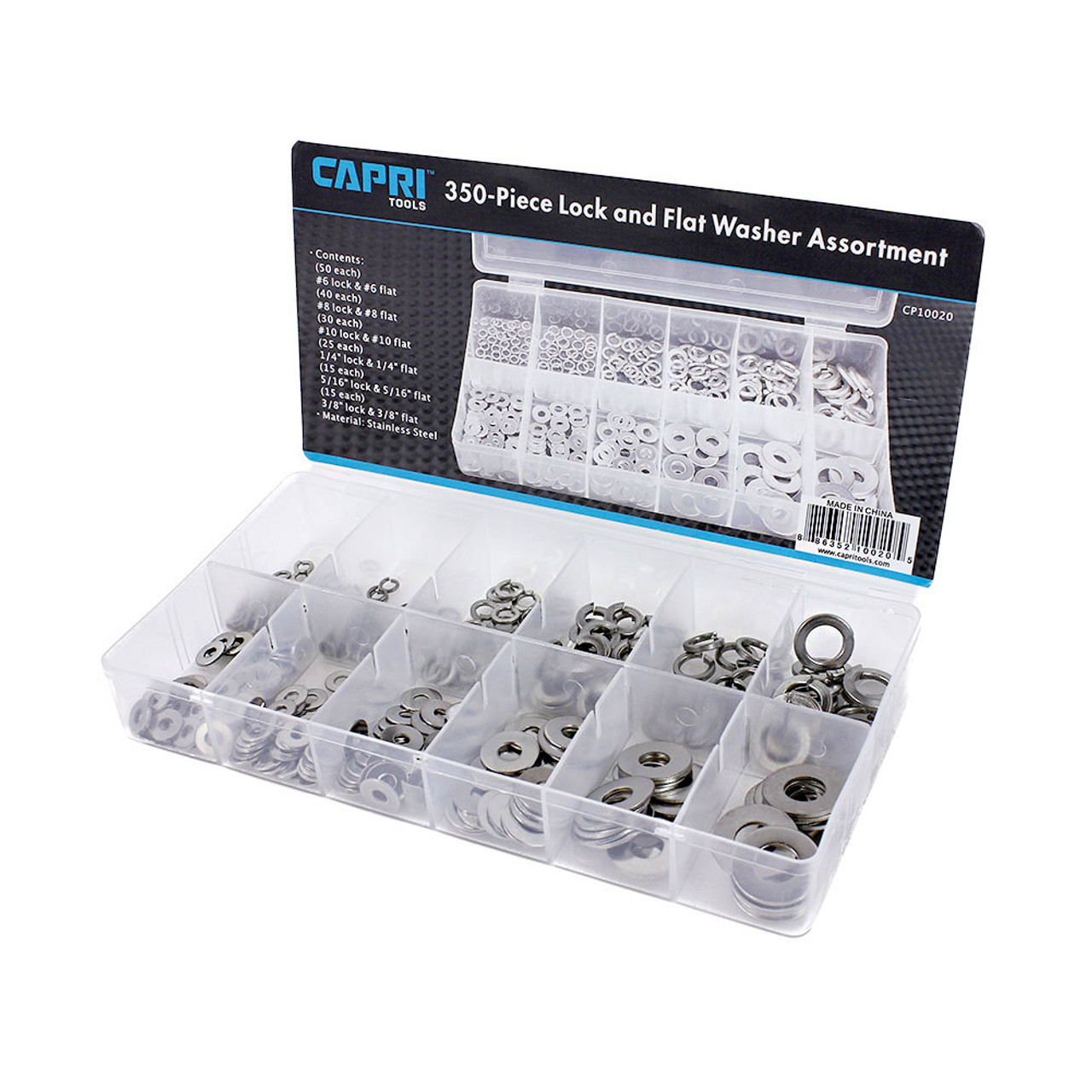 Capri Tools 350-Piece Lock and Flat Washer Assortment Set