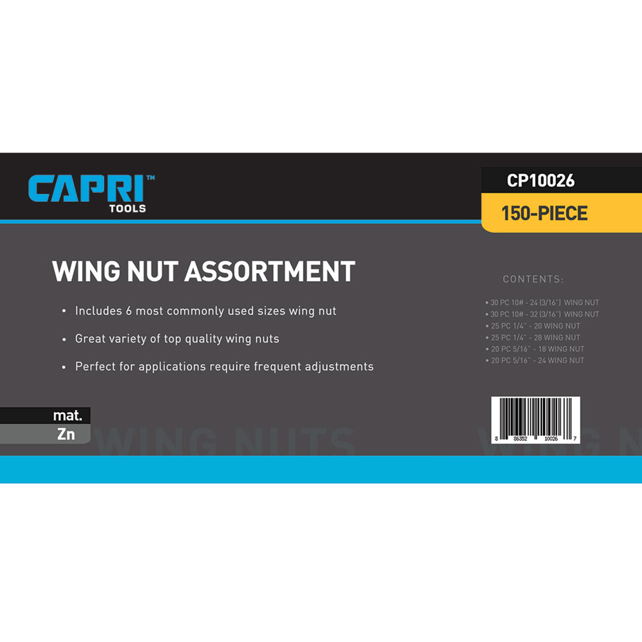 Capri Tools 150-Piece Wing Nut Assortment Set