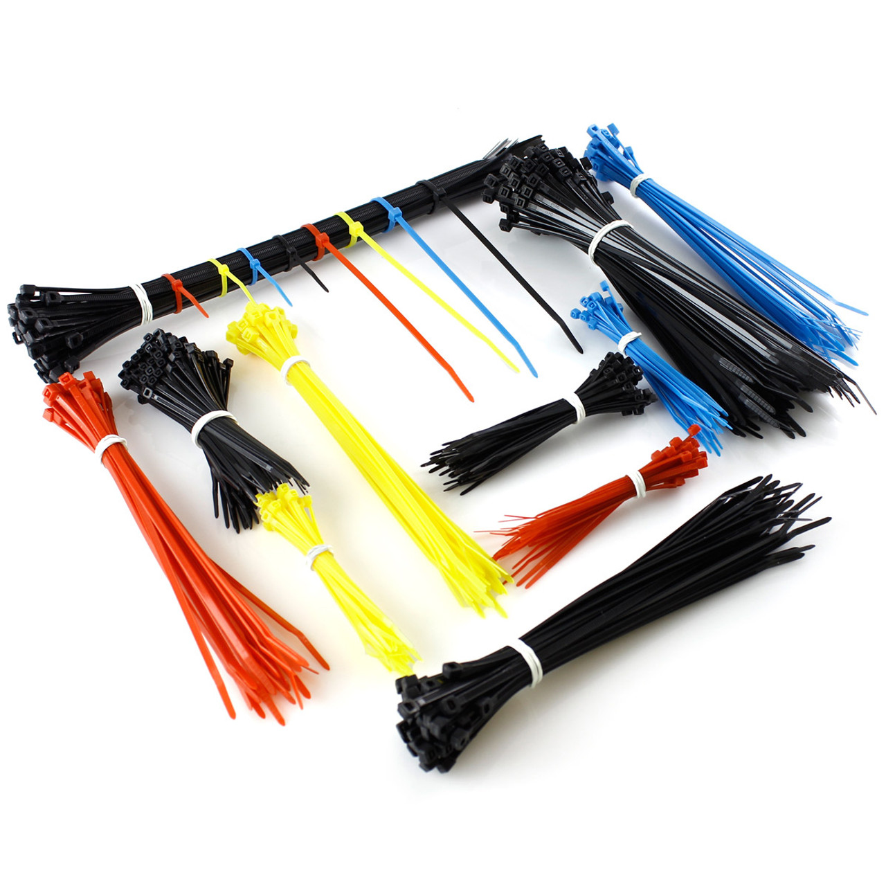 TR Industrial Assorted Nylon Cable Ties Set, 500 Pack of Assorted Colors and Sizes