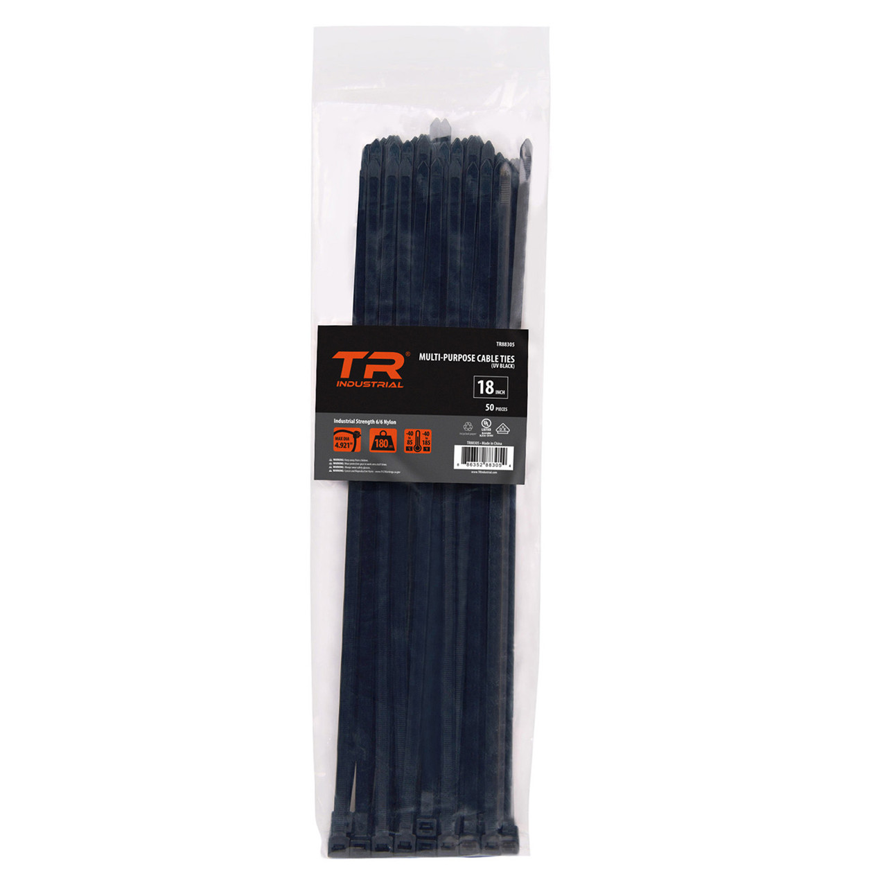 TR Industrial Multi-Purpose UV Resistant Black Cable Ties, 18 inches, 50 Pack