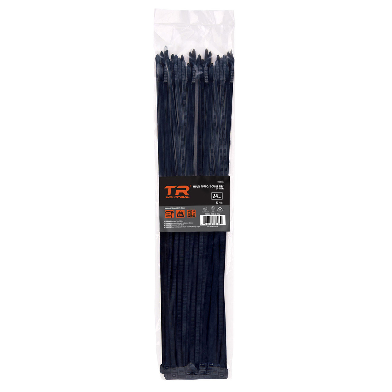 TR Industrial Multi-Purpose UV Resistant Black Cable Ties, 24 inches, 50 Pack