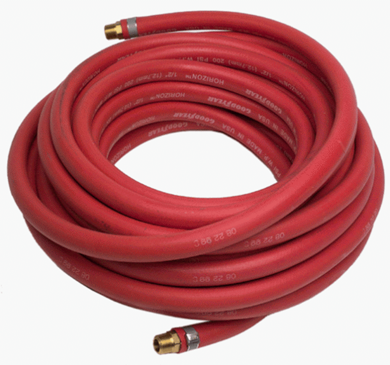 Continental Heavy-Duty All-Weather Rubber Air Hose, 1/2-Inch x 50-Ft, USA Made, 1/2 Fitting - Red