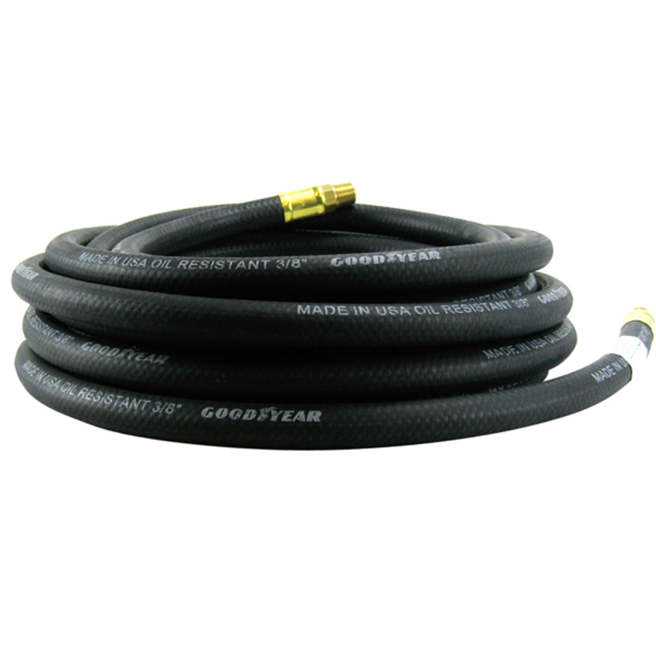 Continental 3/8-Inch x 25-Ft Safety Rubber Air Hose 1/4-Inch Fitting Ends, Black - Made in USA