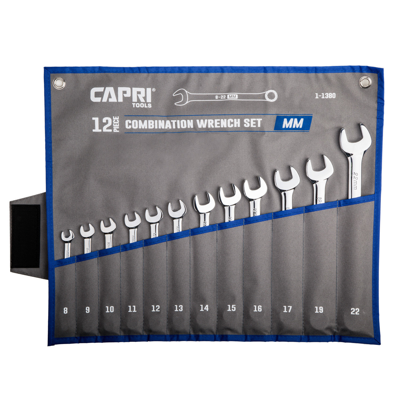 Capri Tools Combination Wrench Set, 12-Piece, Metric 8 to 22 mm, Heavy Duty Canvas Pouch