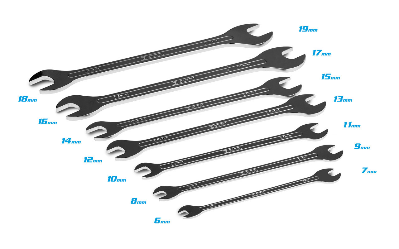 Capri Tools Super-Thin Open End Wrench Set, Metric, 6 to 19 mm, 7-Piece