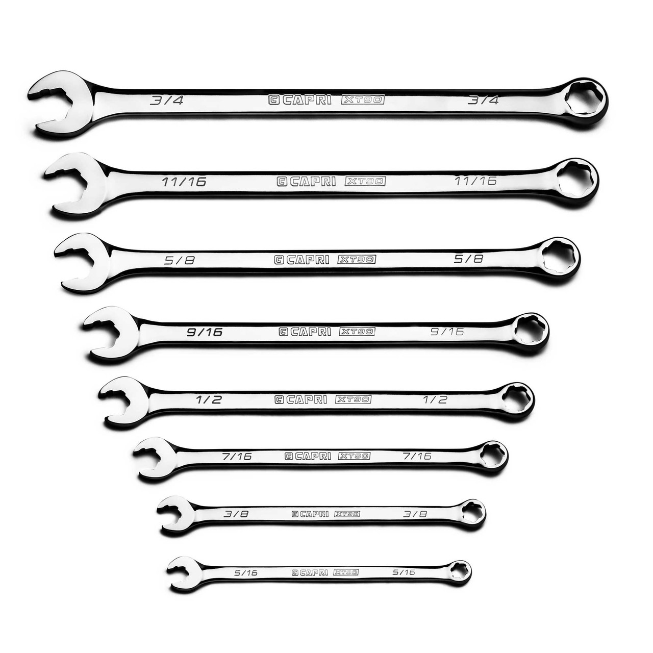 Capri Tools XT90 WaveDrive Pro Combination Wrench Set for Regular and Rounded Bolts, 5/16 to 3/4 in., SAE, 8-Piece with Heavy Duty Canvas Pouch