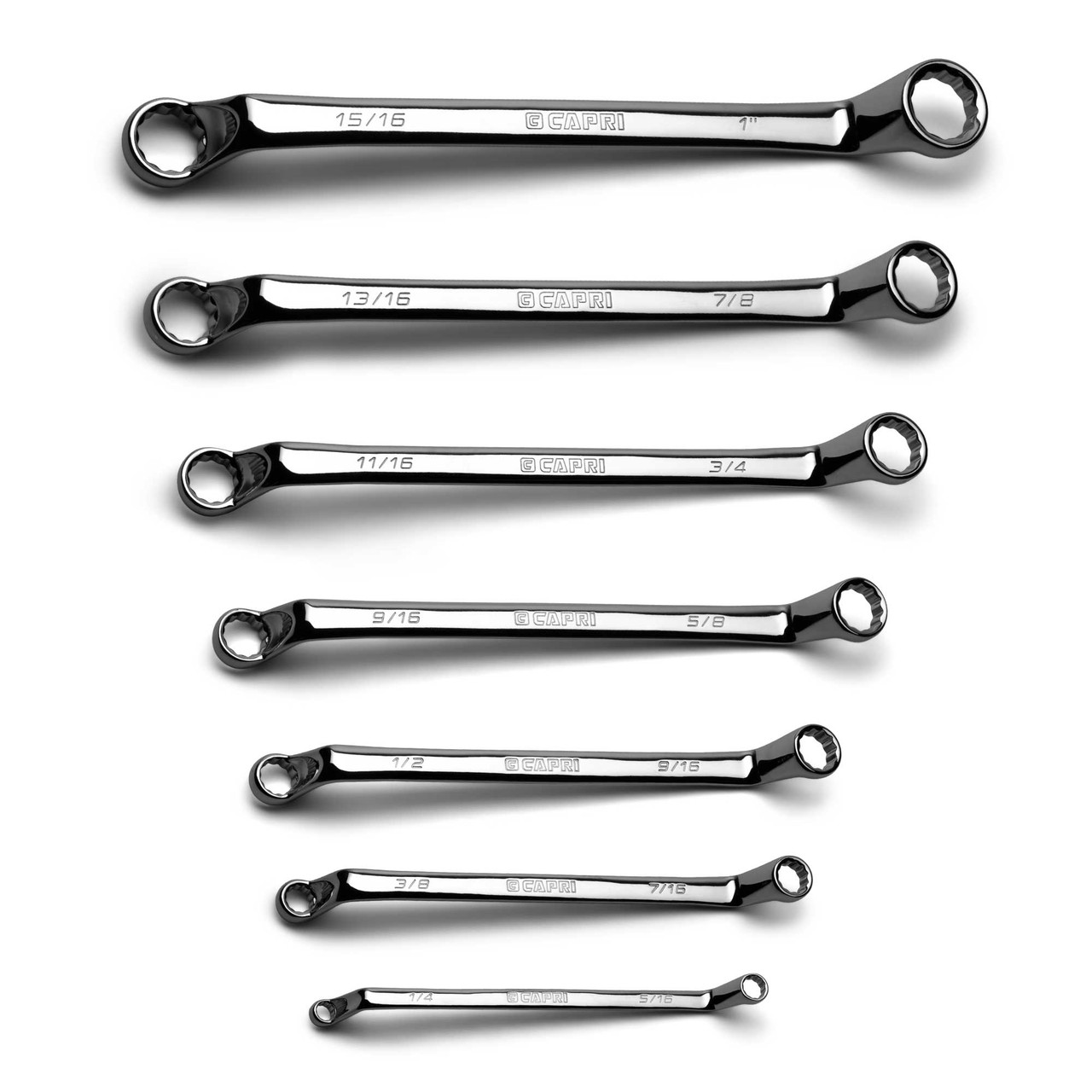 Capri Tools 75-Degree Deep Offset Double Box End Wrench Set, 1/4 to 1 in., SAE, 7-Piece with Heavy Duty Canvas Pouch