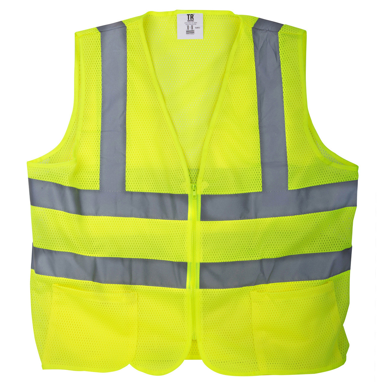 TR Industrial Neon Yellow High Visibility Front Zipper Mesh Safety Vest, Size XXL, Pack of 5