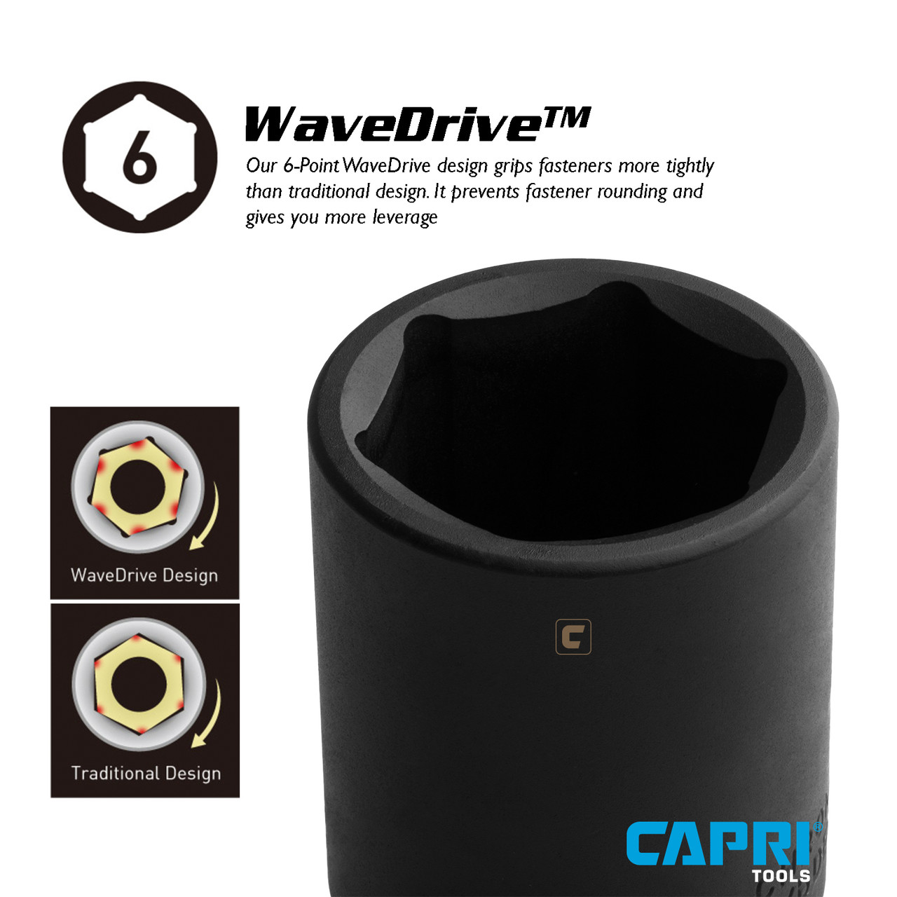 Capri Tools 23 mm Deep Impact Socket, 3/8-Inch Drive, 6-Point, Metric