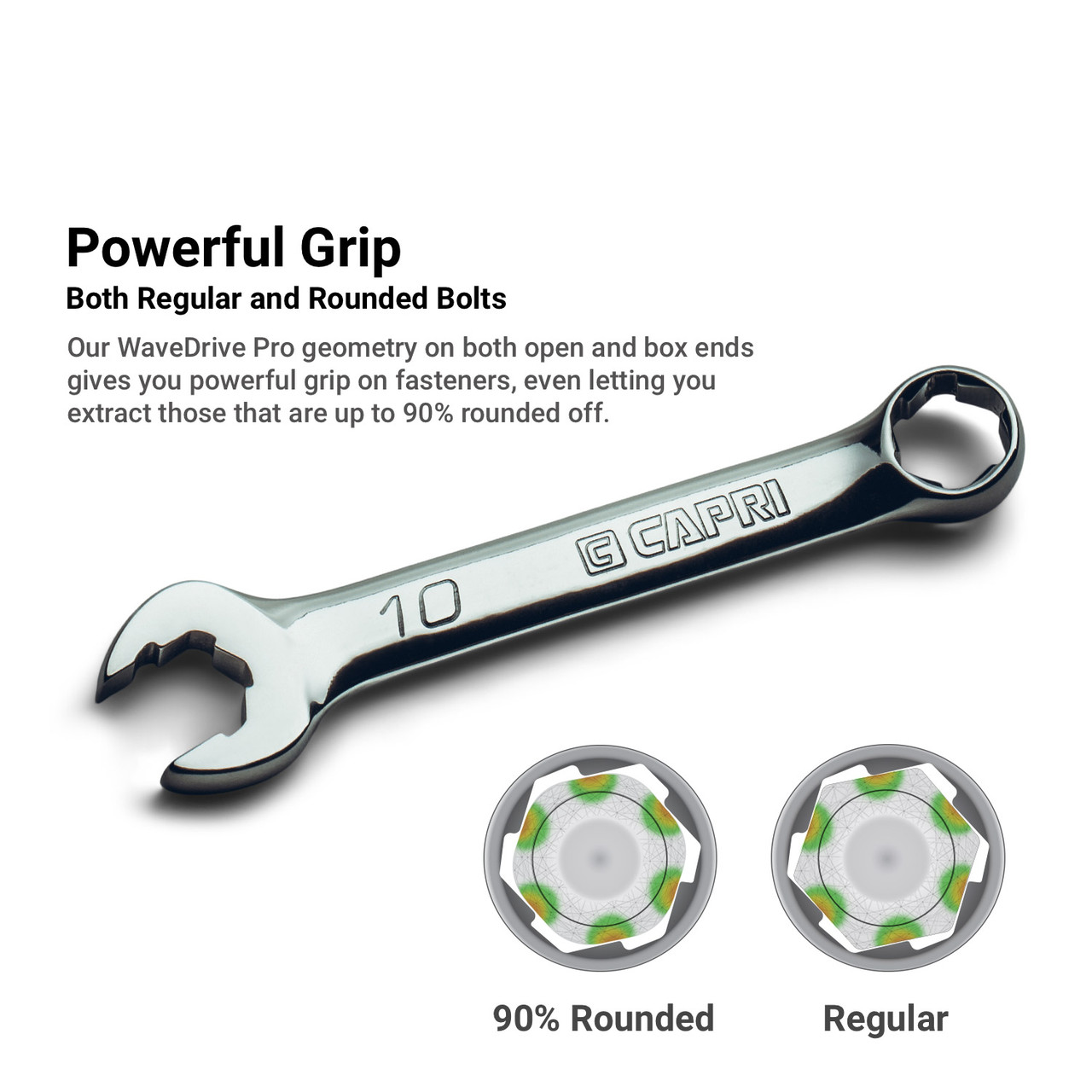 Capri Tools 10 mm WaveDrive Pro Stubby Combination Wrench for Regular and Rounded Bolts