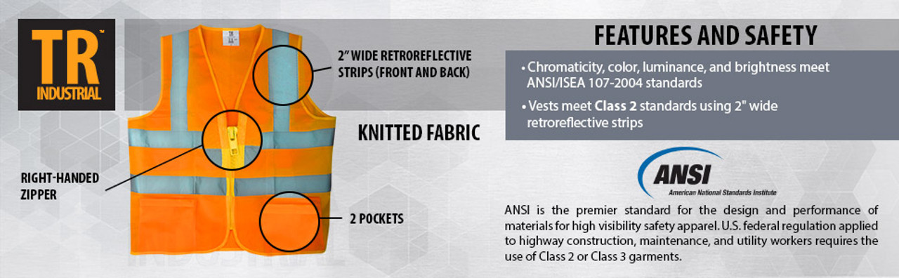 TR Industrial Orange Safety Vest, Medium, 2 Pockets Knitted