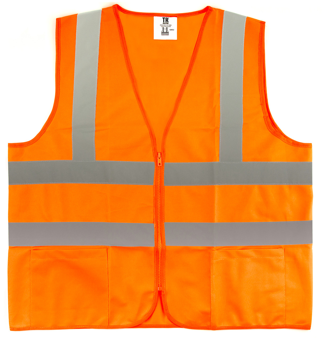 TR Industrial Orange Safety Vest, Large, 2 Pockets Knitted, 5 Pack