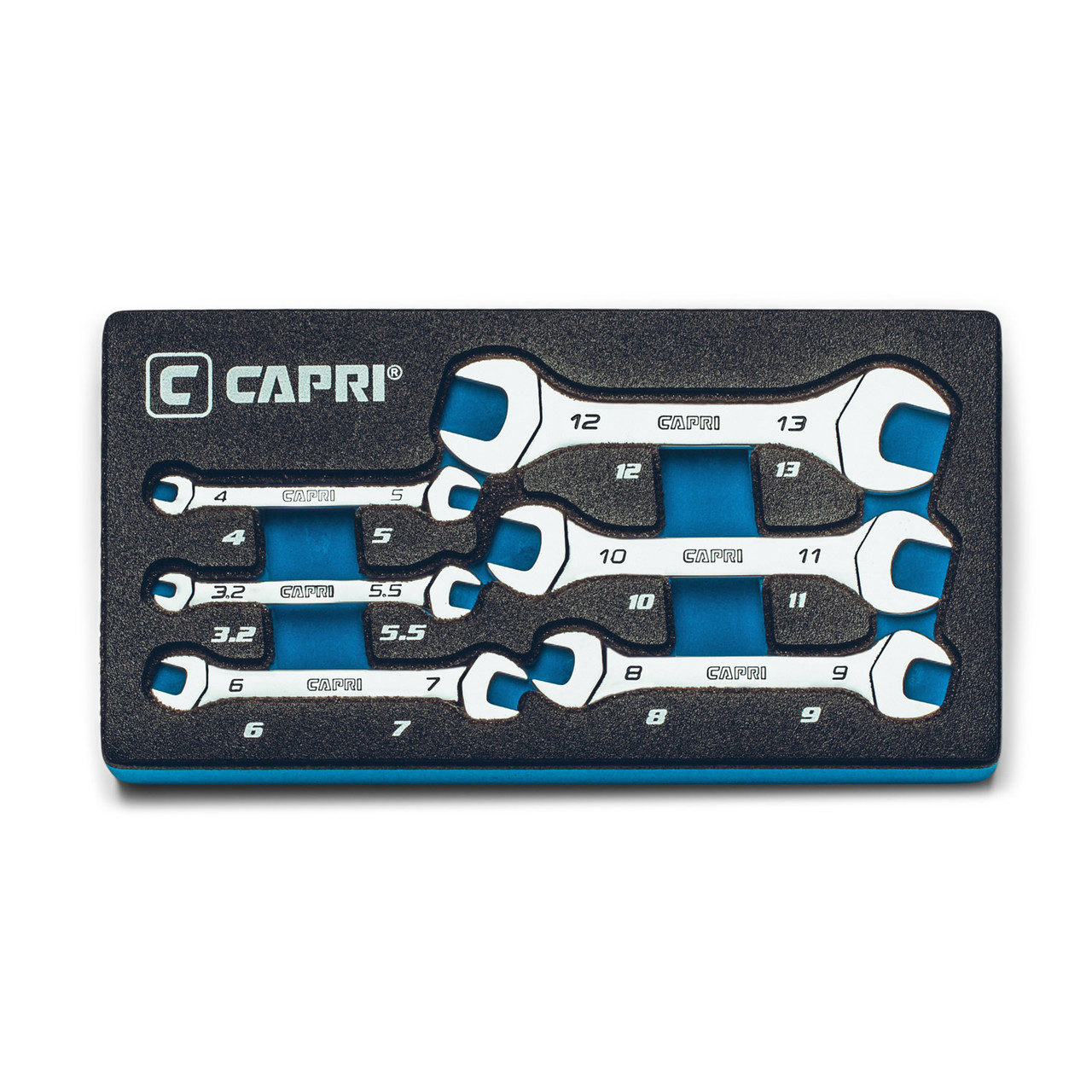 Capri Tools Slim Mini Open End Wrench Set, Metric, 3.2 to 13 mm, 6-Piece