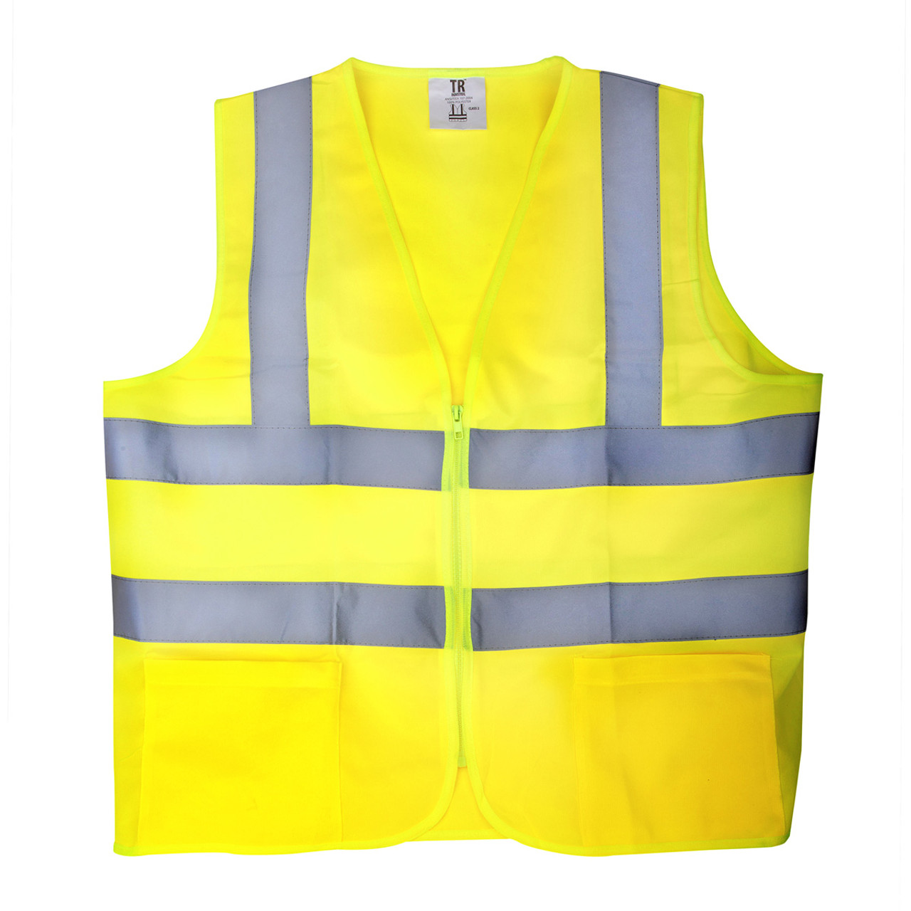 TR Industrial Yellow Knitted Safety Vest, Size 5XL, 2-Pocket with Zipper, Pack of 5