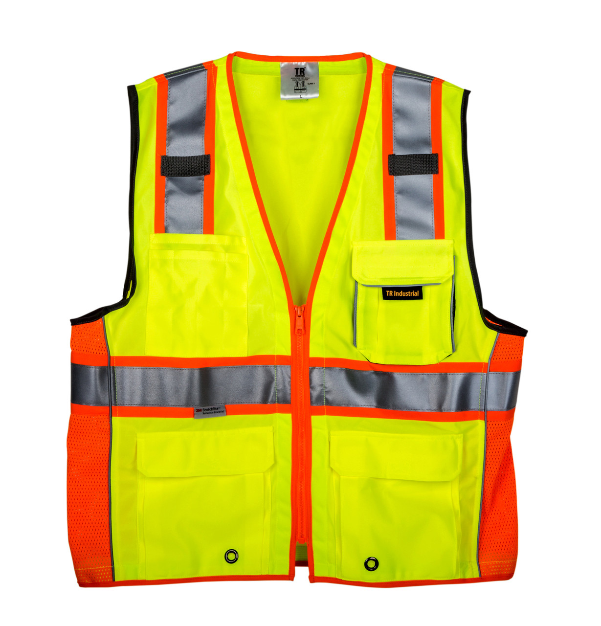 TR Industrial 3M Safety Vest with Pockets and Zipper, Class 2, Size XL