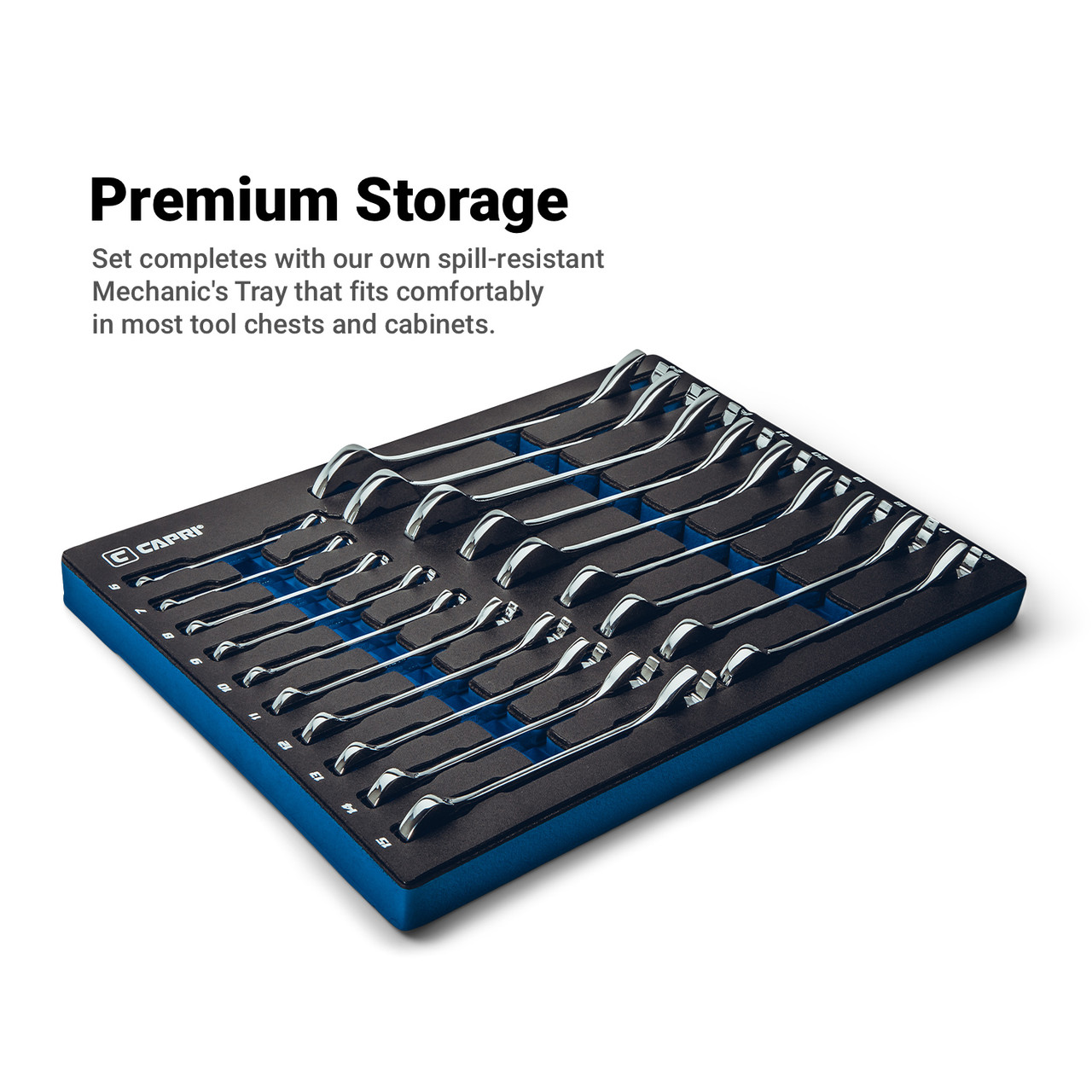 Capri Tools Angle Open End Wrench Set, 30° and 60° angles, 6-24 mm Metric, 19-Piece with Mechanic's Tray