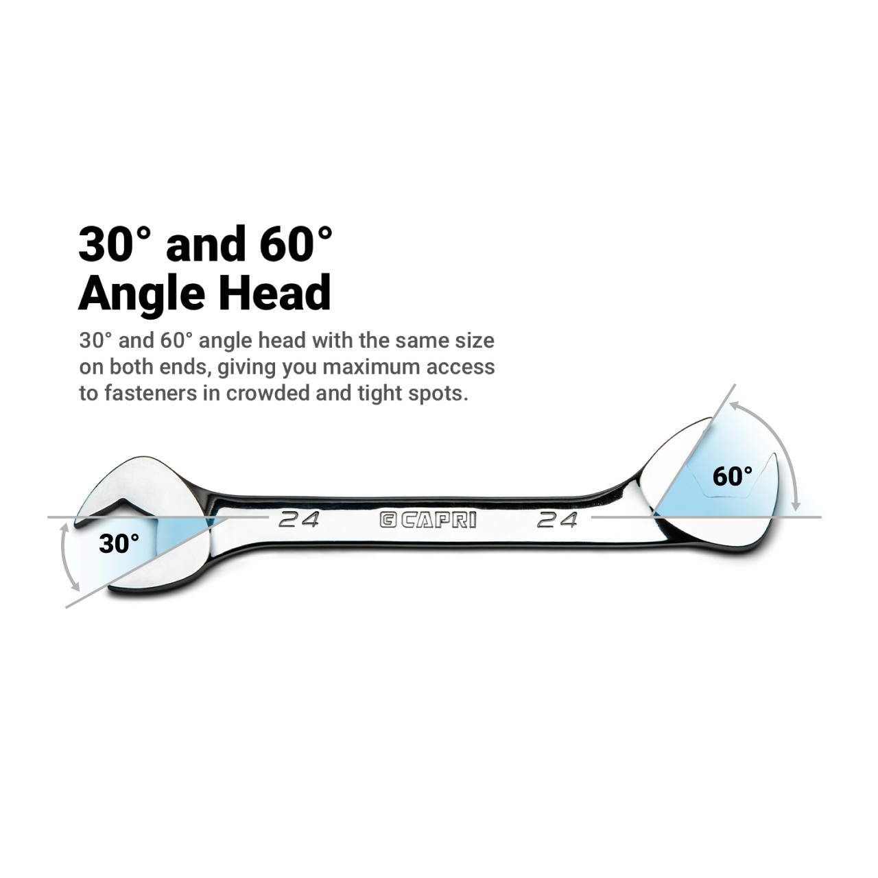 Capri Tools 12 mm Angle Open End Wrench, 30° and 60° angles, Metric