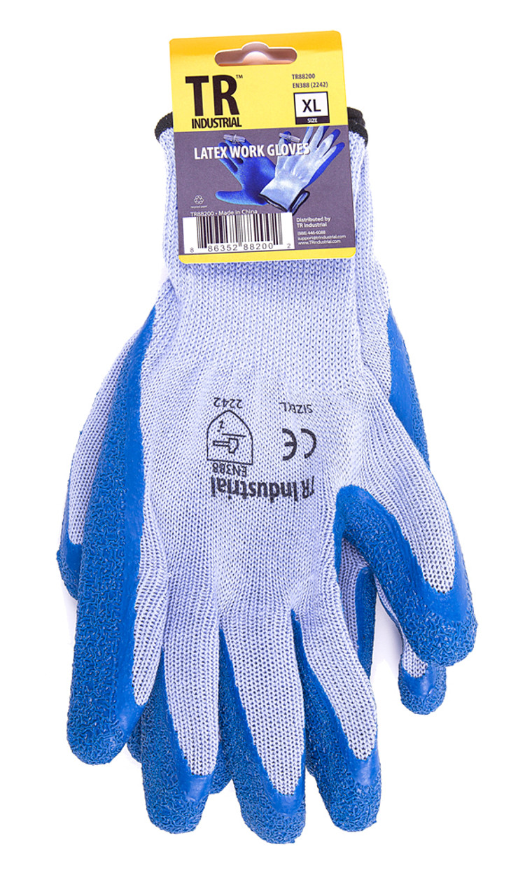 TR Industrial Polyester Base Working Gloves, Latex Coated Smooth Grip, Size XL