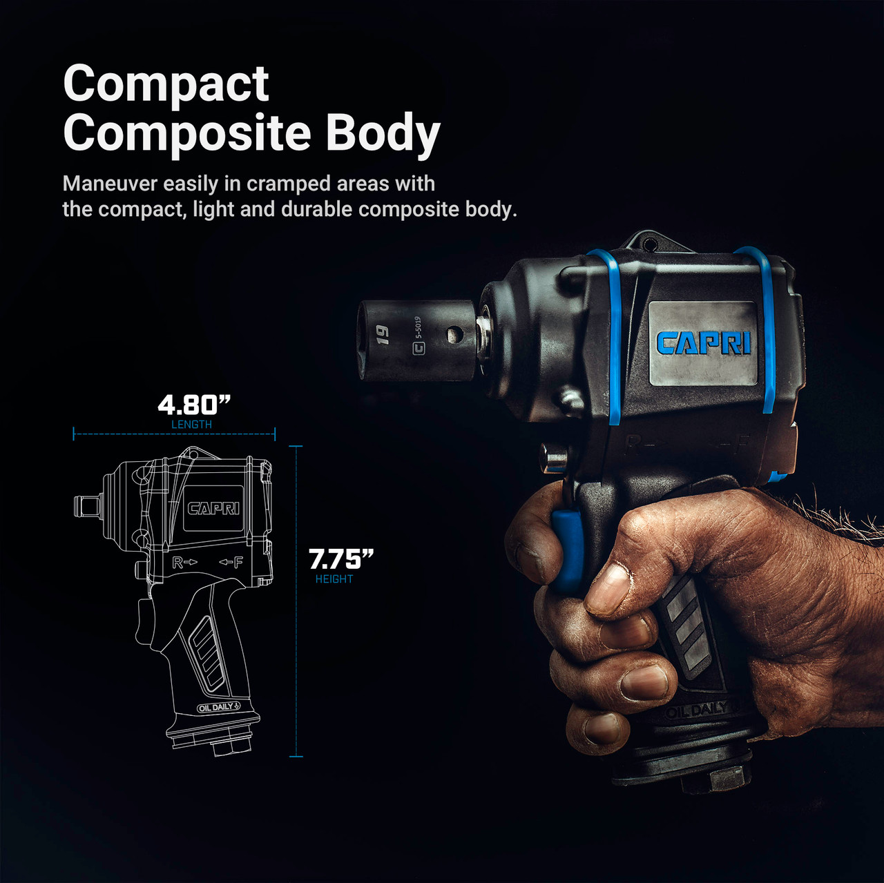 Capri Tools 3/8 in. Stubby Air Impact Wrench, 320 ft. lbs.