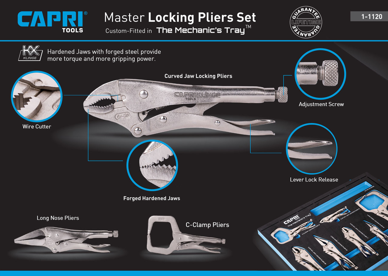 Capri Tools Klinge 7-Piece Locking Pliers Set with The Mechanic's Tray