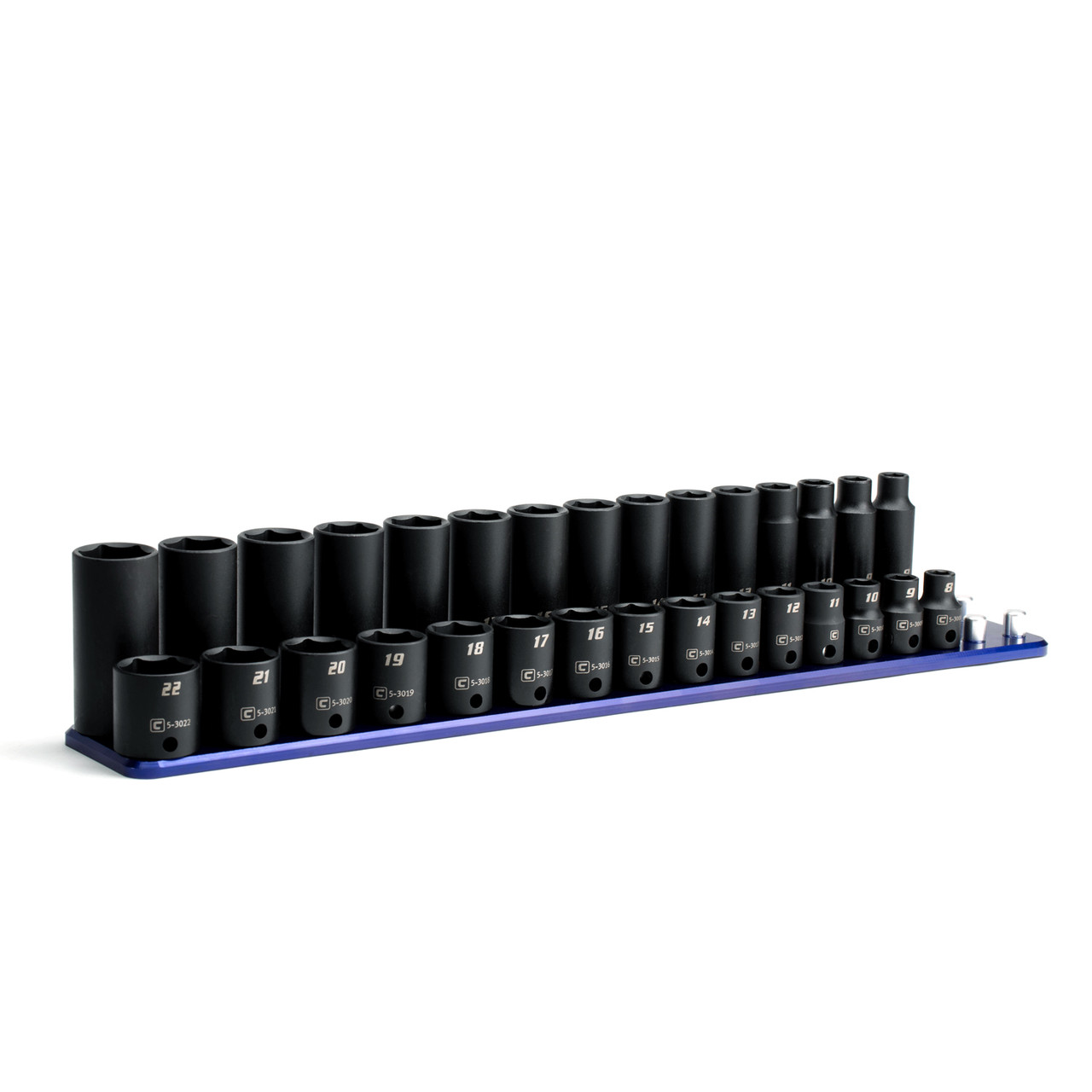 Capri Tools 3/8 in. Drive Shallow and Deep Impact Socket Set, Metric, 8 to 22 mm, 30-Piece with Billet Aluminum Socket Rail