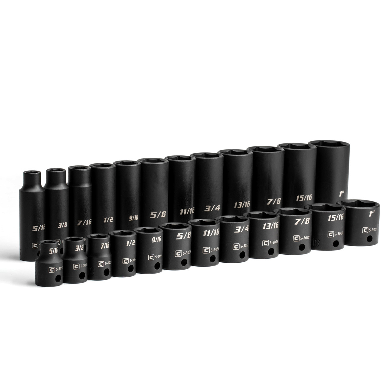 Capri Tools 3/8 in. Drive Shallow and Deep Impact Socket Set, SAE, 5/16 to 1 in., 24-Piece