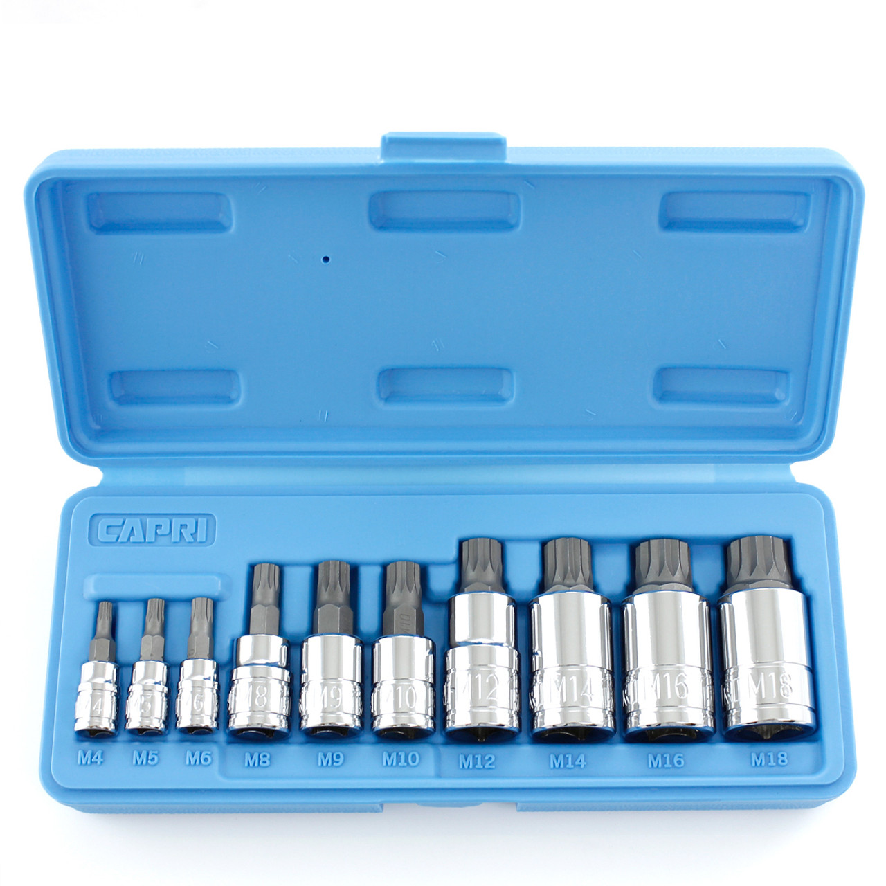 Capri Tools XZN Bit Triple Square Socket Set, Metric, 10-Piece