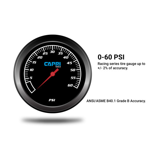 Capri Tools Racing Series Tire Gauge, 0-60 PSI with Pro Accuracy