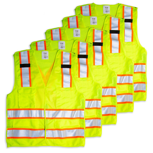 TR Industrial 5-Point Breakaway High Visibility Safety Vest, Type R Class 2, Size S, 5-Pack