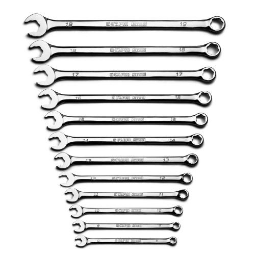 Capri Tools XT90 WaveDrive Pro Combination Wrench Set for Regular and Rounded Bolts, 8 to 19 mm, Metric, 12-Piece with Heavy Duty Canvas Pouch