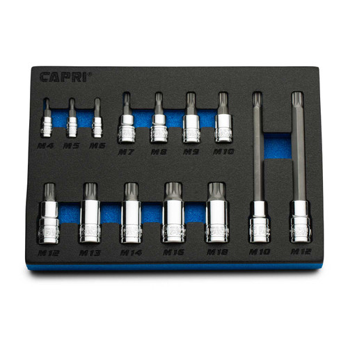 Capri Tools Master XZN Bit Socket Set, M4 to M18, 14-Piece with the Mechanic's Tray