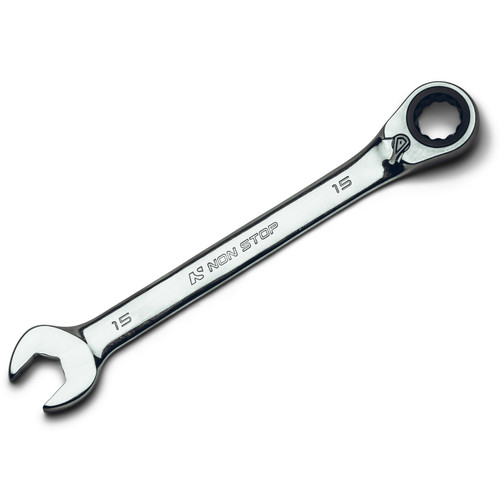 Non Stop 15 mm Ultrafine 120-Tooth Reversible Ratcheting Combination Wrench