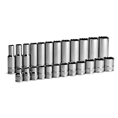 Capri Tools 3/8 in. Drive 12-Point Shallow and Deep Socket Set, Metric, 8 to 19 mm, 24-Piece