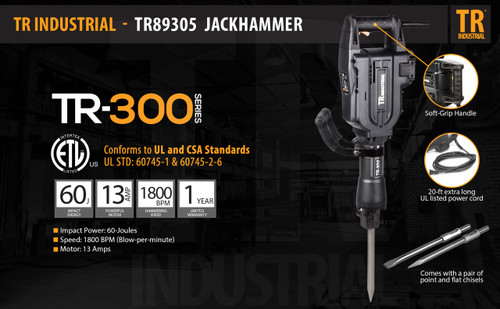 TR Industrial Demolition Jackhammer 1700W 60J, Point, Flat Chisels