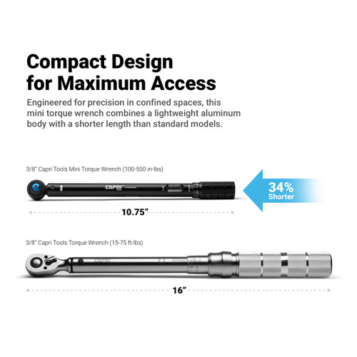 The Capri Tools 3/8 in. Drive Mini Torque Wrench, 100-500 in. lbs.