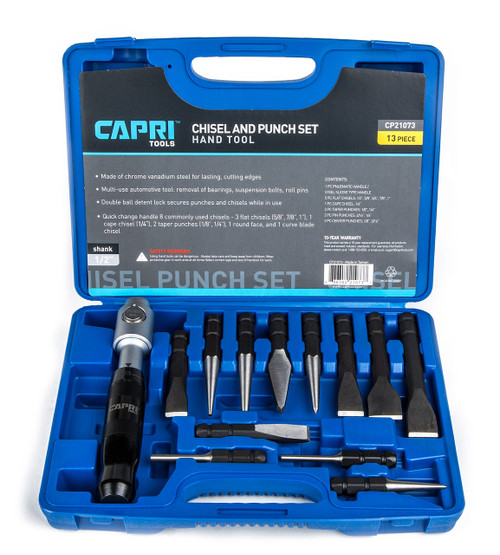 Capri Tools Chisel and Punch Set with Removable Handle, Fits Air Hammer, 13-Piece