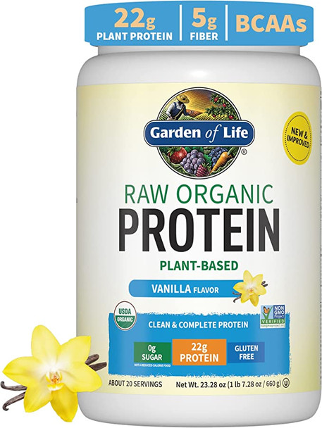 Garden of Life Organic Vegan Vanilla Protein Powder 22g Complete Plant Based Raw Protein