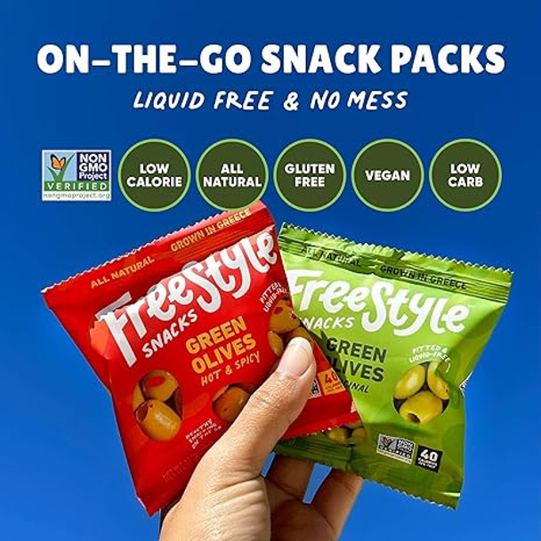Freestyle Snacks Olive Packs - Bundle of 3 Flavors - Lemon Garlic, Original, Hot & Spicy