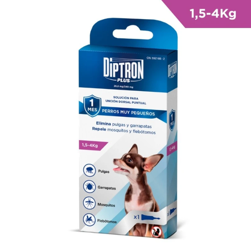 DIPTRON PLUS 26,8 MG/240 MG 1 PIPETA SOLUCION PARA UNCION DORSAL PUNTUAL PARA PERROS MUY PEQUEÑO