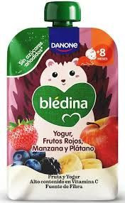BLEDINA POUCH YOGUR FRUTOS ROJOS MANZANA Y PLATANO  1 POUCH 100 G