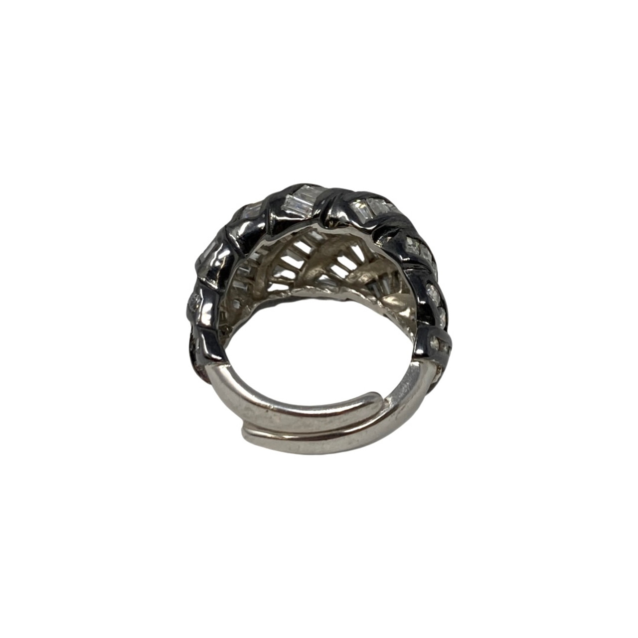 Braided Look Silver and Rhinestone Baguettes Ring