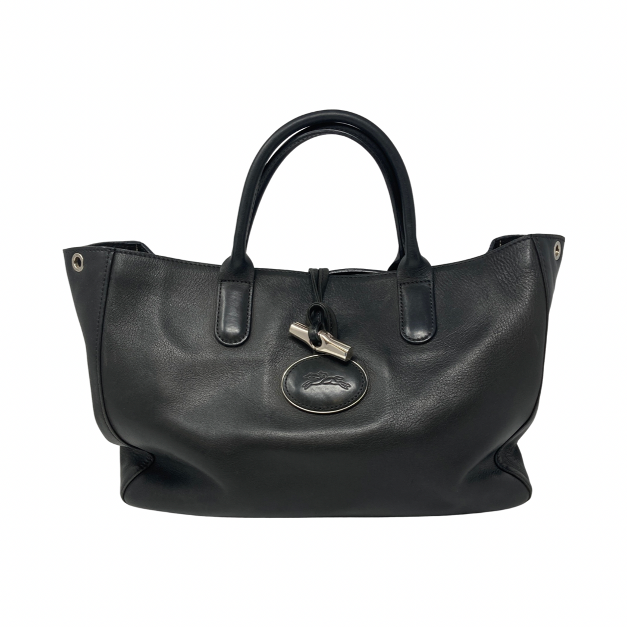 Longchamp Roseau Vintage Black Leather Toggle shoulder Bag Purse