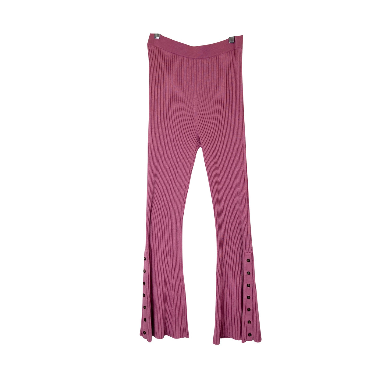 Knit Ribbed Flare Pants - Pink