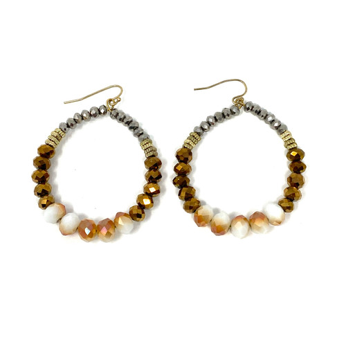 Neutral Beaded Wire Hoop Drops- Front